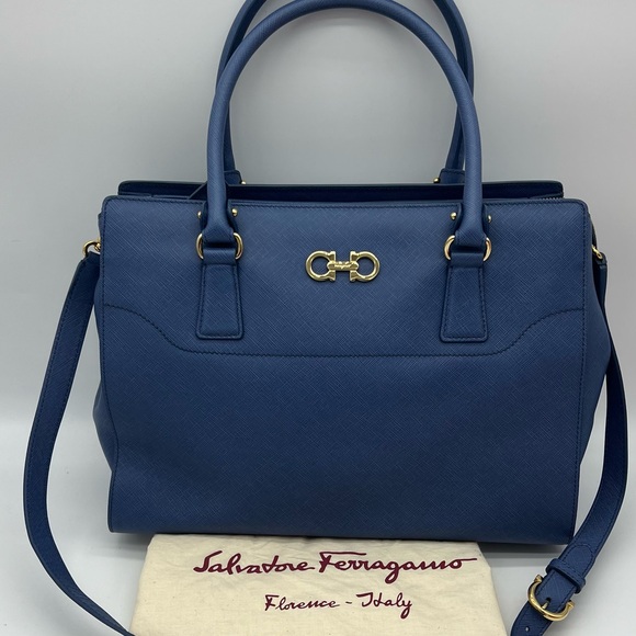 Authentic Salvatore Ferragamo Gancini blue Becky satchel - Picture 1 of 17